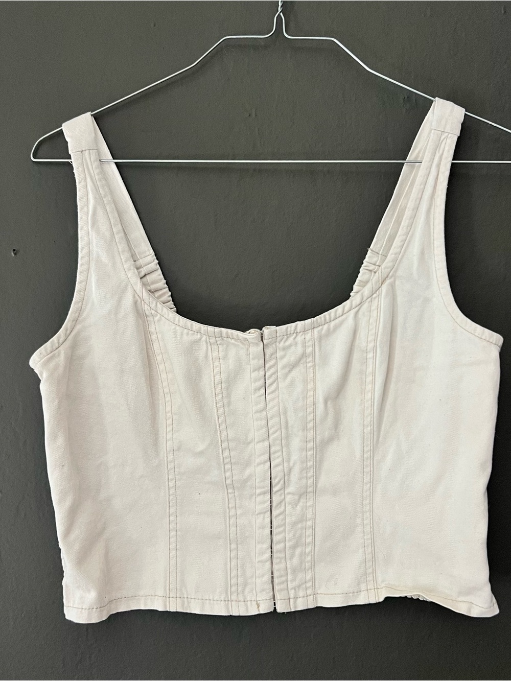 Lone Star Cream Denim Corset Style Structured Scoop-Neck Cotton Crop Top